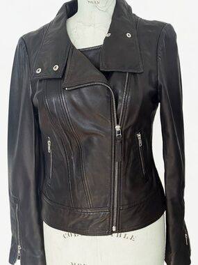 XHILARATION Classic Black Buttery Soft Leather Moto Jacket.